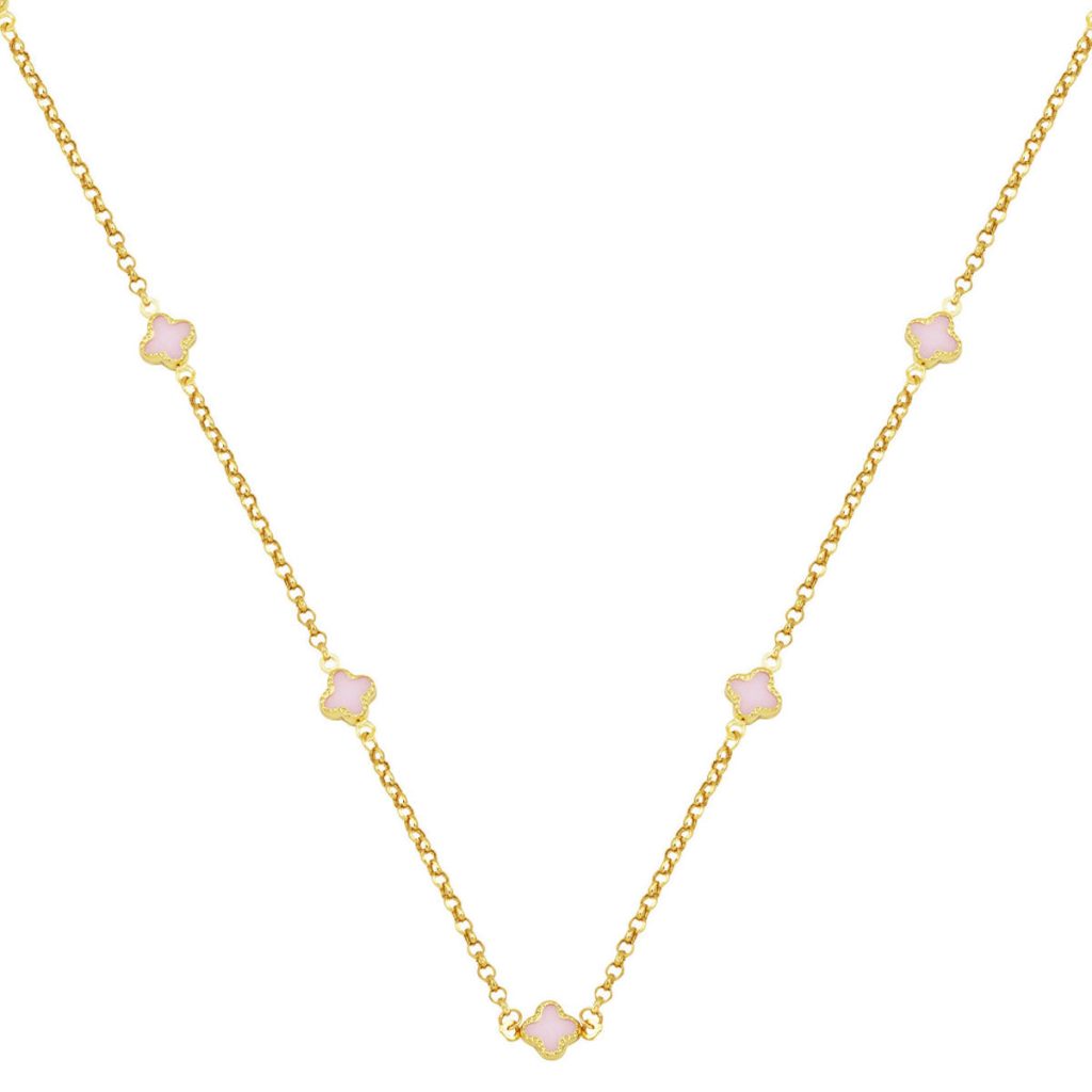 Rose avec Trèfle 14 Carats Creole a Chaine Collier