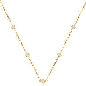 Pink with Clover 14 Karat Hoop Chain Necklace
