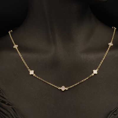 Rose avec Trèfle 14 Carats Créole Zincirli Collier - 14K - 4g - EZ Gold