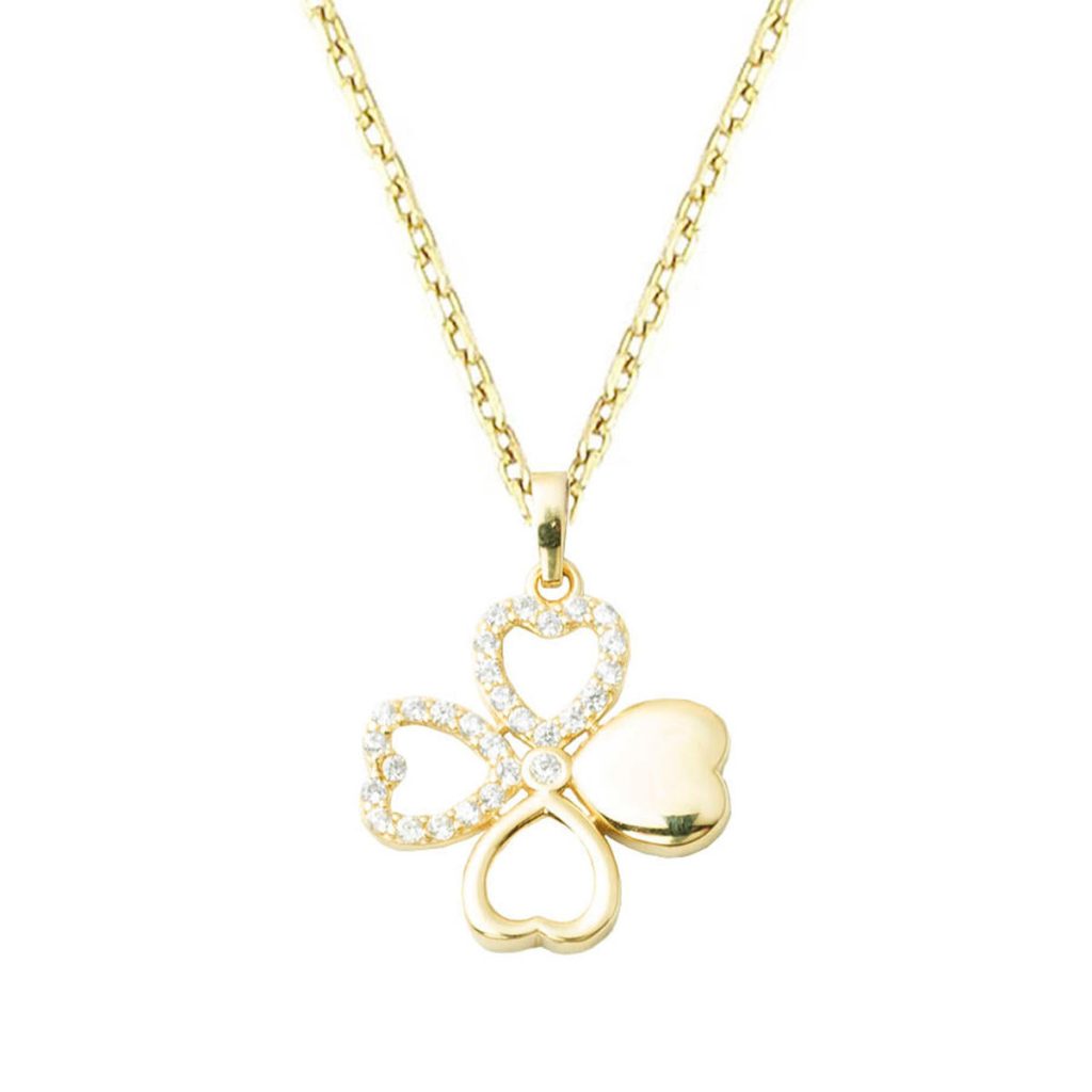 14 Karat Gold with Heart Clover Necklace