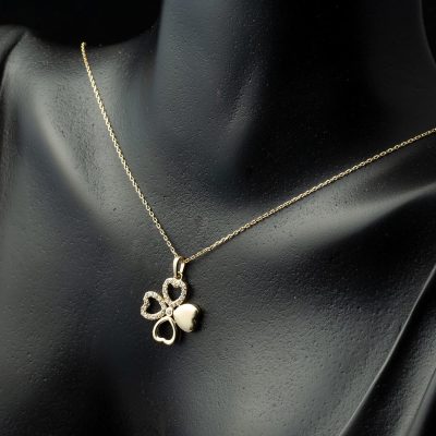 14 Ayar Altın Kalpli Yonca Kolye - 14K - 2.17g - EZ Gold