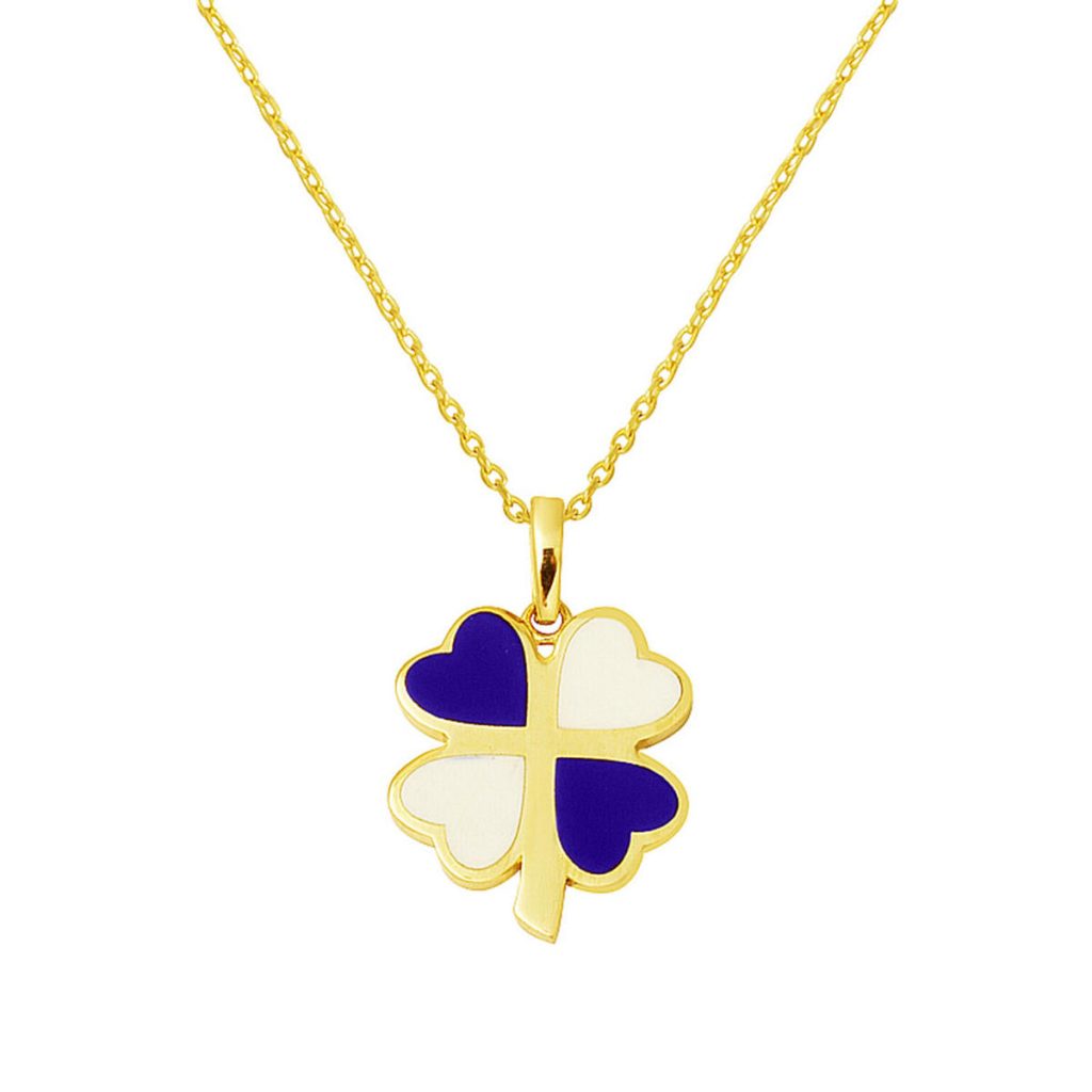 Colored Enamel Clover 14 Karat Gold Necklace