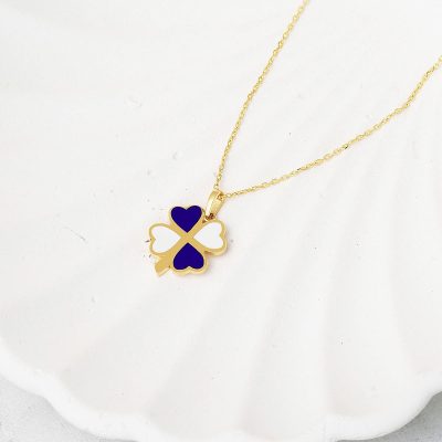 Renkli Mineli Yonca 14 Ayar Altın Kolye - 14K - 2.65g - EZ Gold
