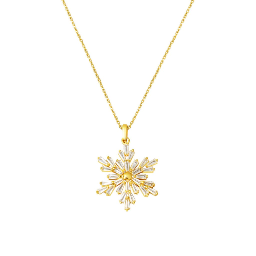 Baguette with Stones Snowflake Gold Necklace