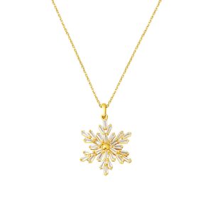 Baguette with Stones Snowflake Gold Necklace