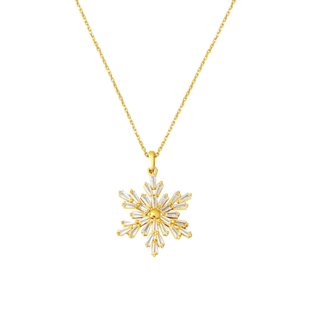 Baguette with Stones Snowflake Gold Necklace