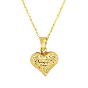 Kalem Desenli Heart Gold Necklace 14 Karat