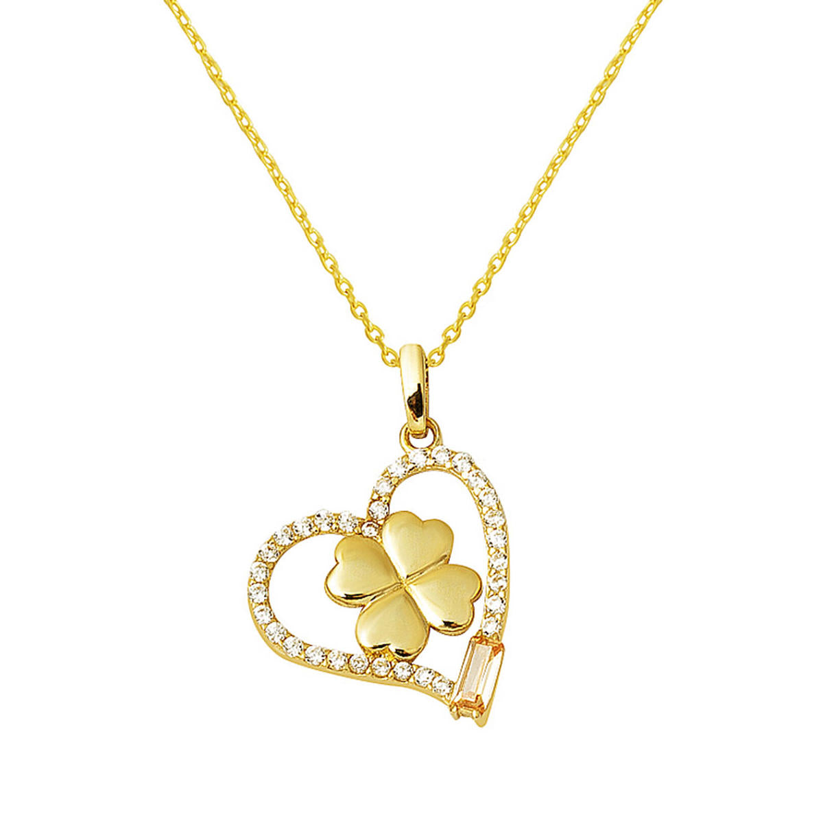 Heart İçinde Clover 14 Karat Gold Necklace