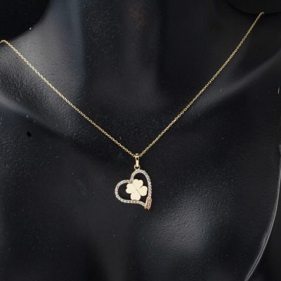 Kalp İçinde Yonca 14 Ayar Altın Kolye - 14K - 2.08g - EZ Gold