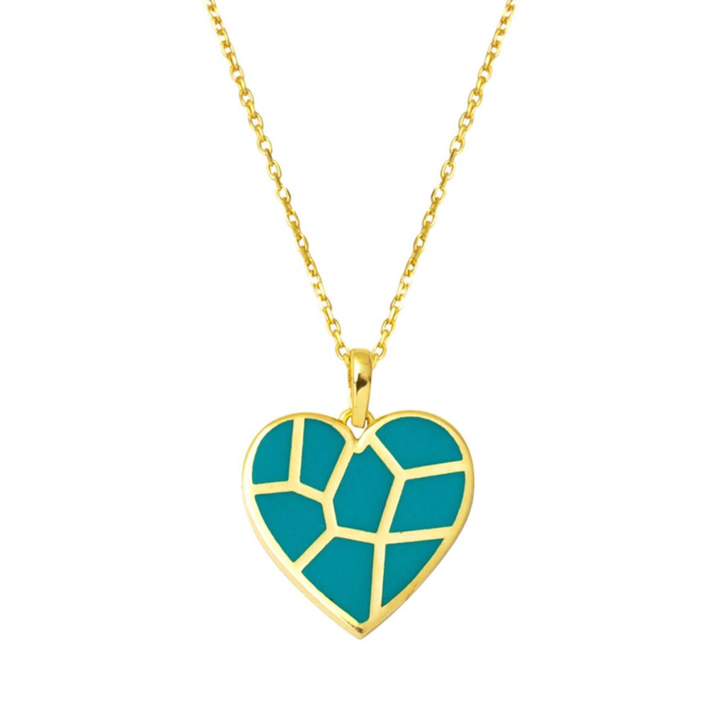 Blue Enamel Heart Gold Necklace