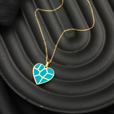 Blue Enamel Heart Gold Necklace - 14K - 1.79g - EZ Gold