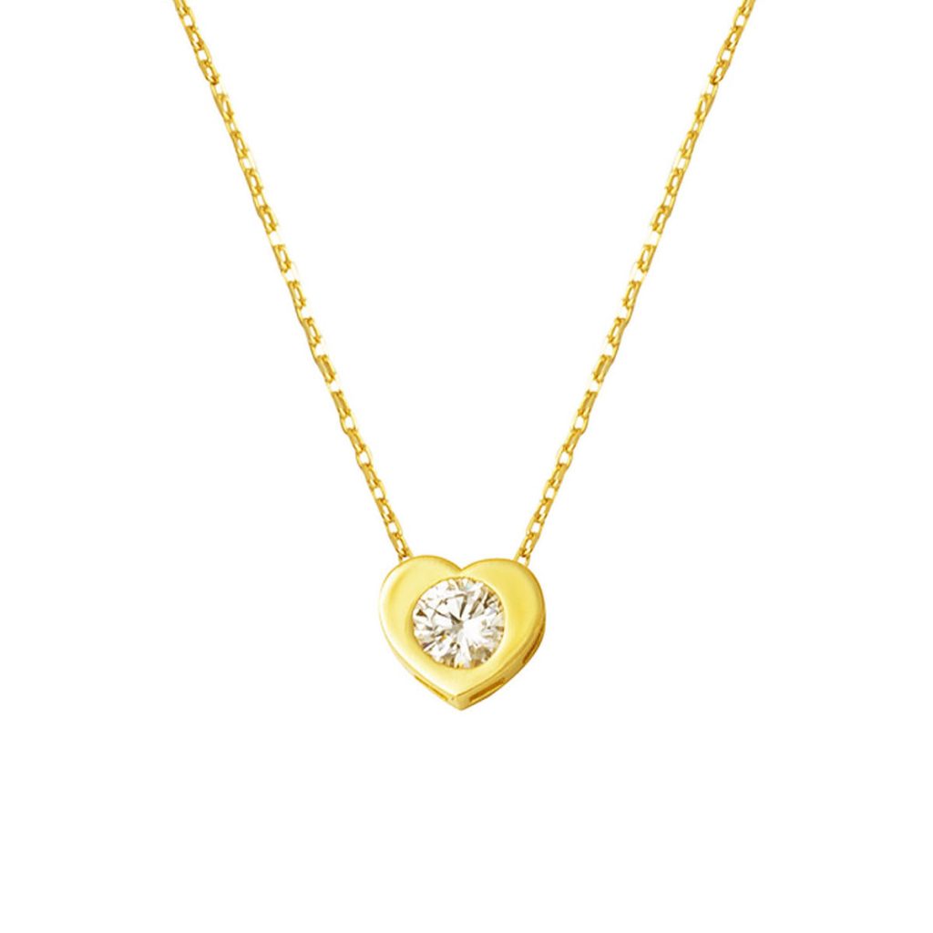 Tek with Stones 14 Karat Gold Heart Necklace