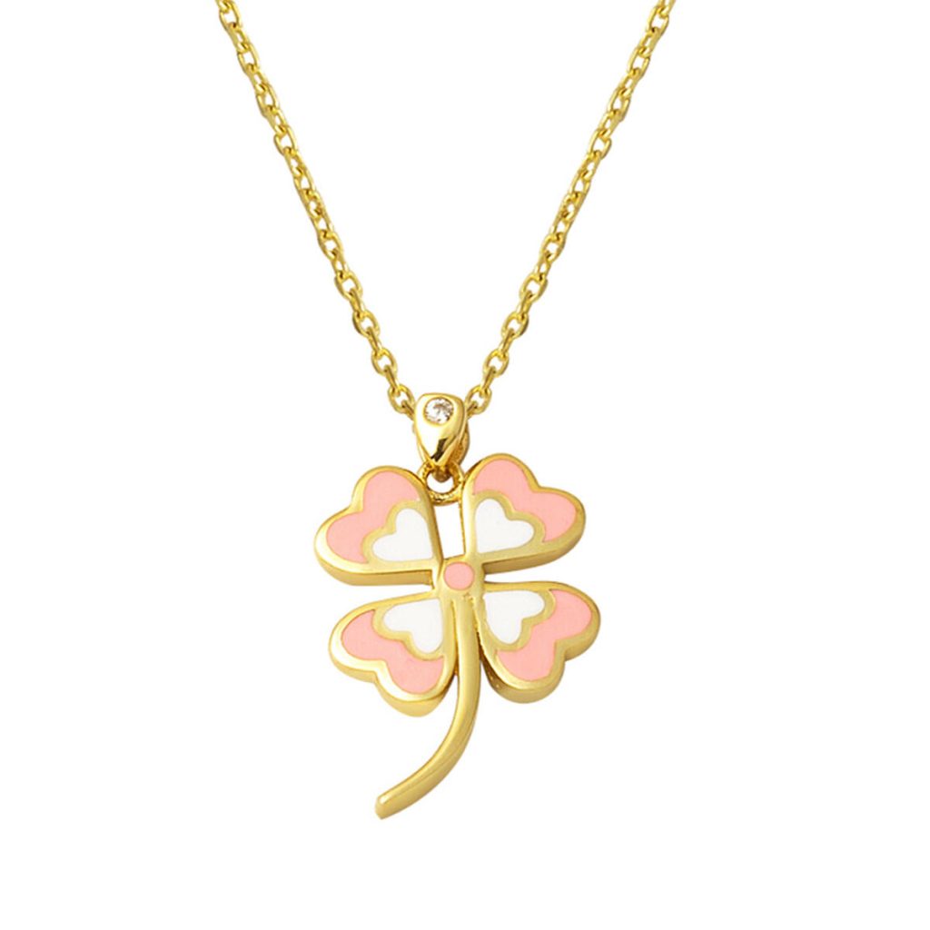 Clover 14 Karat Gold with Heart Necklace
