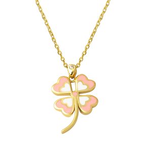 Clover 14 Karat Gold with Heart Necklace