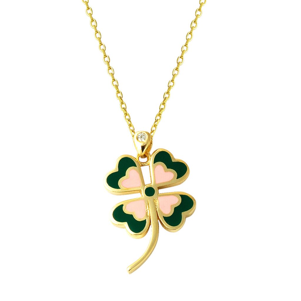 avec Cœur Trèfle 14 Carats Or Collier