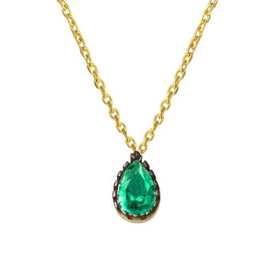 Green Drop with Stones 14K Gold Necklace