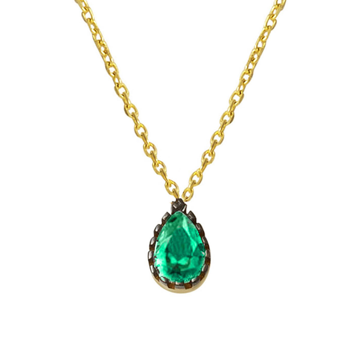 Green Drop with Stones 14 Karat Gold Necklace