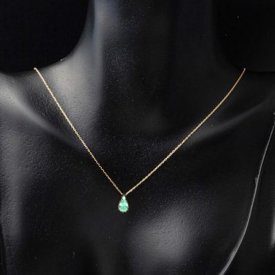 Green Drop with Stones 14K Gold Necklace - 14K - 1.42g - EZ Gold