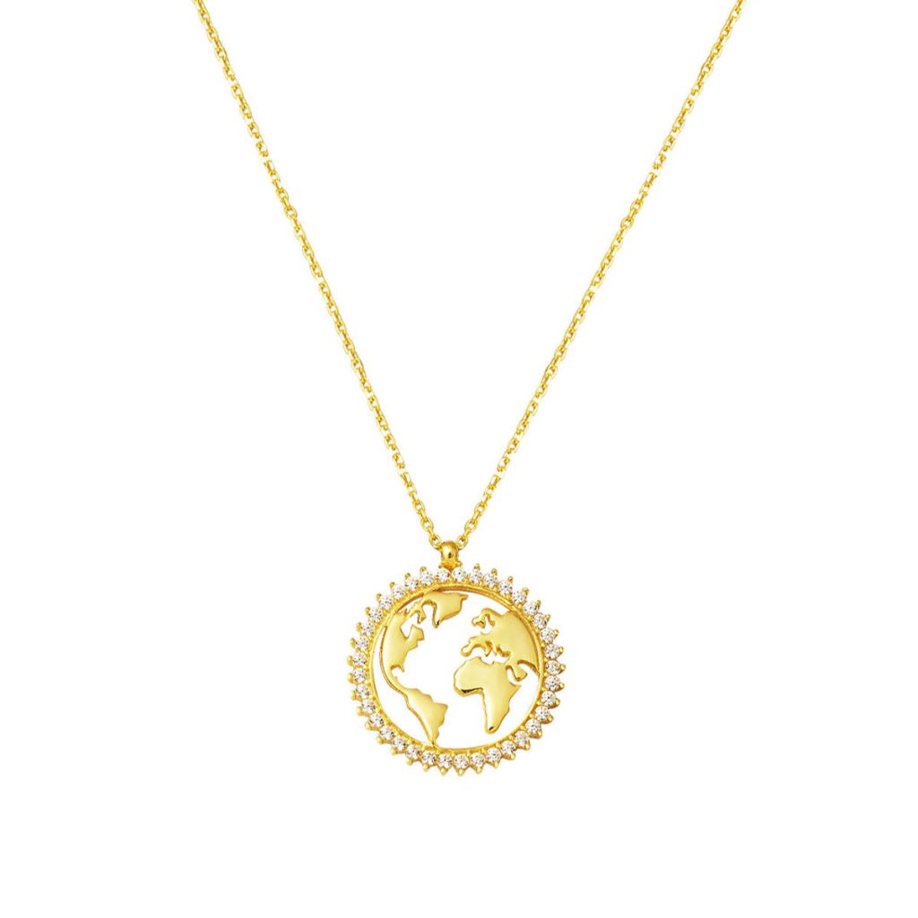 Dünya Haritası à Design Femme Or Collier