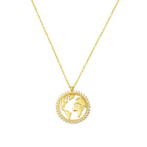 Dünya Haritası à Design Femme Or Collier