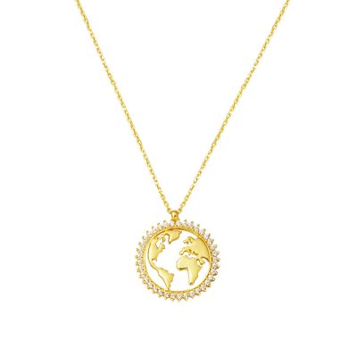 Dünya Haritası à Design Femme Or Collier