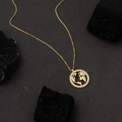 Dünya Haritası à Design Femme Or Collier - 14K - 2.19g - EZ Gold
