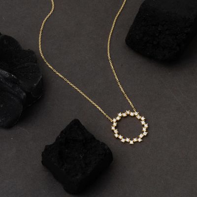Chakra à Anneaux Solitairelar Or Collier - 14K - 1.68g - EZ Gold