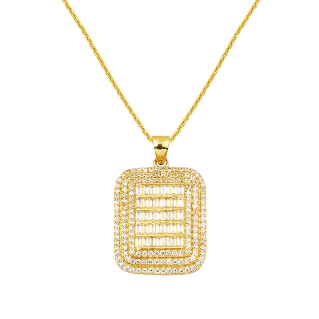 14 Carats Baguette avec Pierres Design Or Collier
