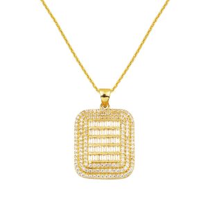 14 Karat Baguette with Stones Design Gold Necklace