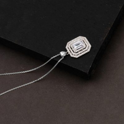 14 Carats Blanc Or Spor Baguette Collier - 14K - 3.33g - EZ Gold