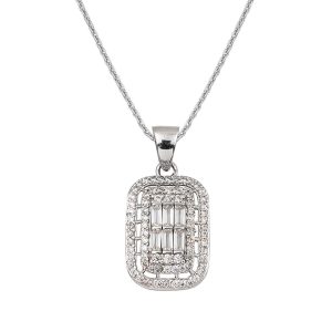 Parçalı Baguette with Stones White Gold 14 Karat Necklace