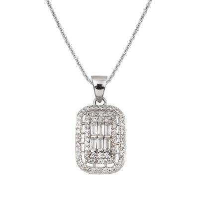 Parçalı Baguette avec Pierres Blanc Or 14 Carats Collier
