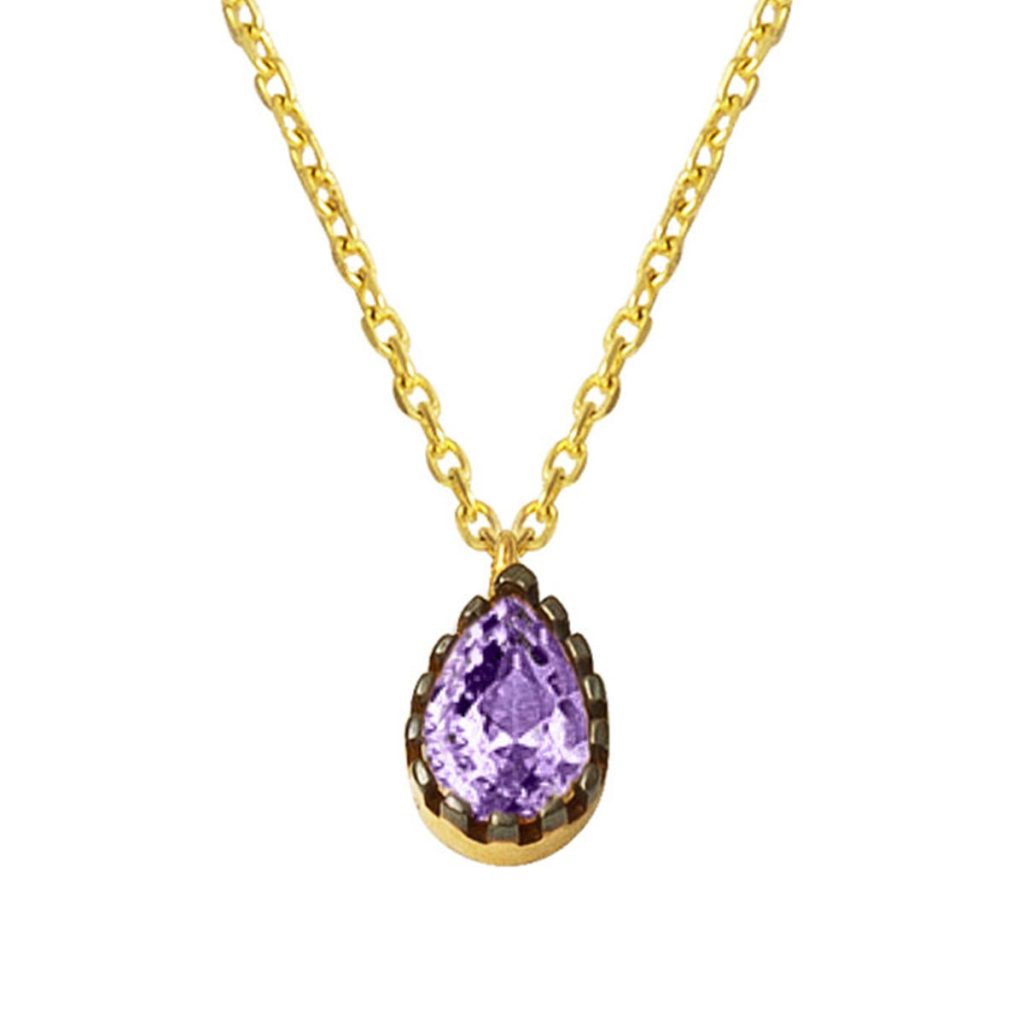 Purple Drop with Stones 14 Karat Gold Necklace
