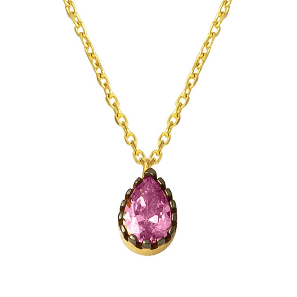 Rose Goutte avec Pierres 14 Carats Or Collier
