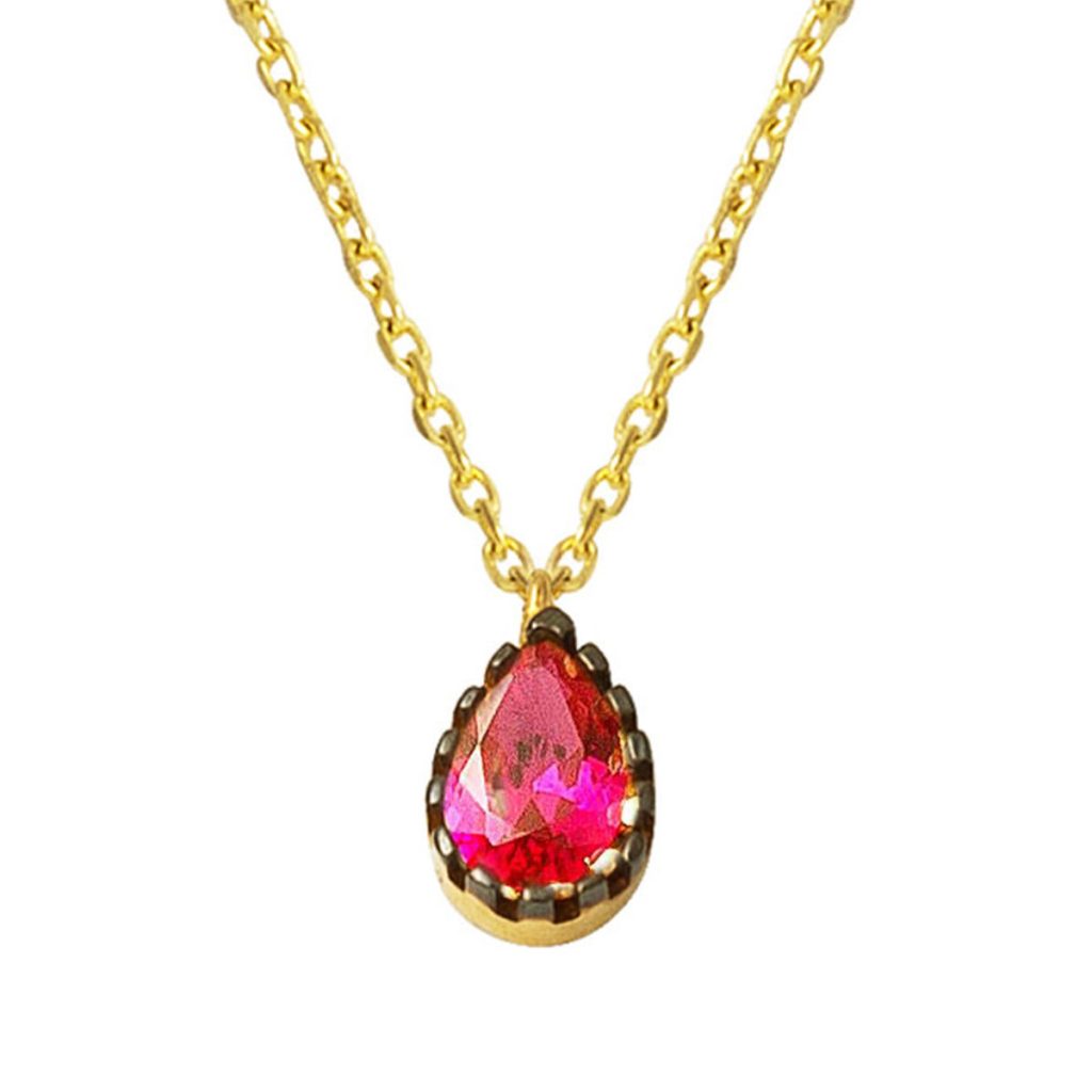 Rouge Goutte avec Pierres 14 Carats Or Collier