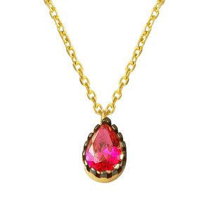 Red Drop with Stones 14 Karat Gold Necklace