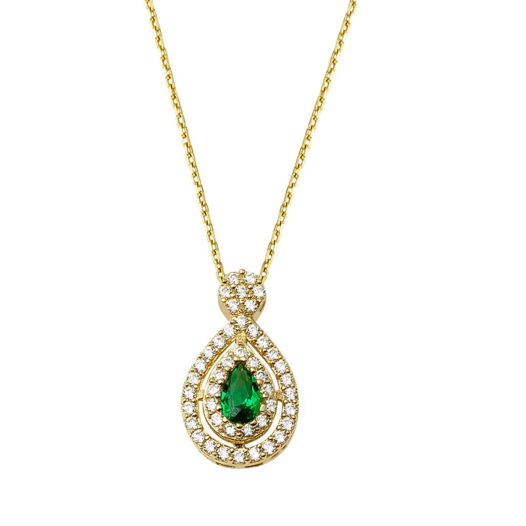 Vert Goutte avec Pierres Or Collier