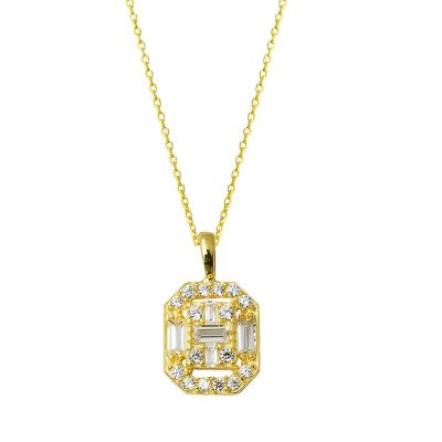 Olympos Baguette with Stones Gold Necklace
