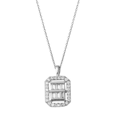 Crystal Baguette with Stones White Gold Necklace