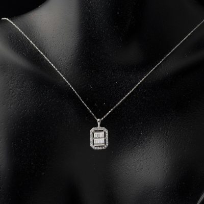 Crystal Baguette with Stones White Gold Necklace - 14K - 1.42g - EZ Gold