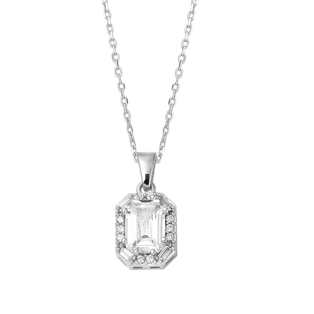 Baguette avec Pierres Blanc Or Collier