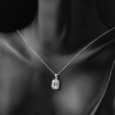 Baguette avec Pierres Blanc Or Collier - 14K - 1.81g - EZ Gold