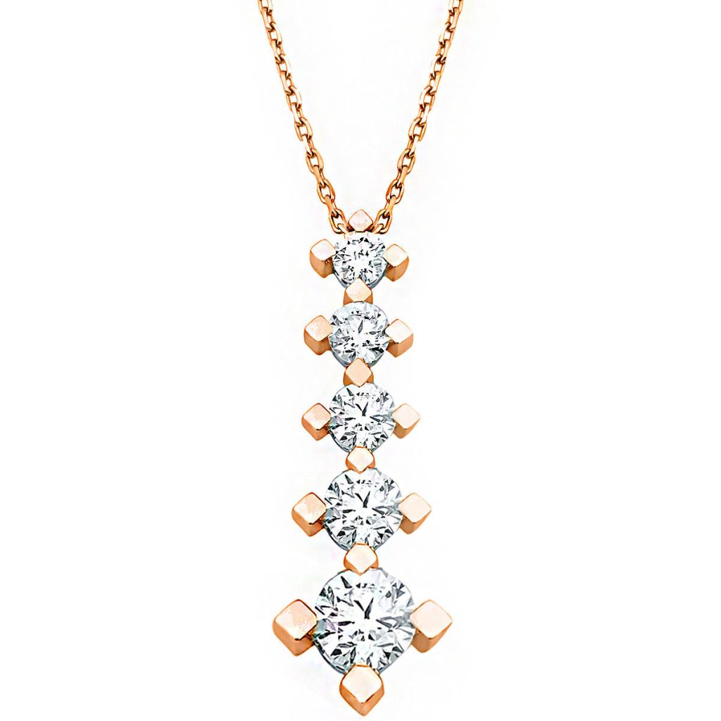 5 Taş 14 Karat Rose Gold Necklace