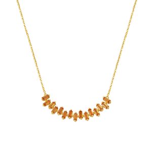 Sisa Kahverengi Baguette with Stones Gold Necklace