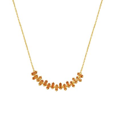 Sisa Kahverengi Baguette avec Pierres Or Collier