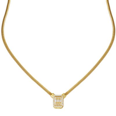 Balıksırtı Zincirli Baguette Gold Necklace 14K