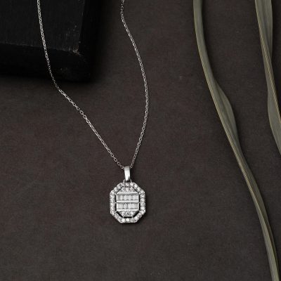 Köşeli White Gold Baguette Necklace - 14K - 1.62g - EZ Gold