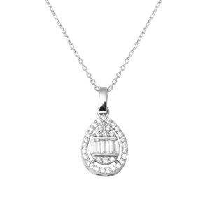 White Gold Drop Baguette Necklace