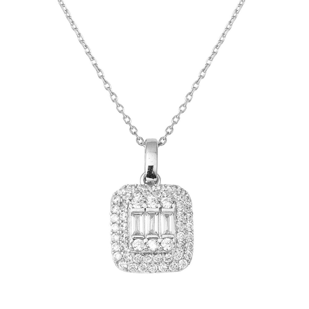 14 Karat White Gold Baguette Necklace