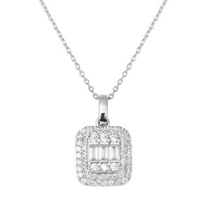 14 Karat White Gold Baguette Necklace